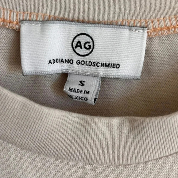 AG‎ Adriano Goldschmied Cropped Top Womens S Cream Short Sleeves Cotton Baby Tee - Picture 5 of 8